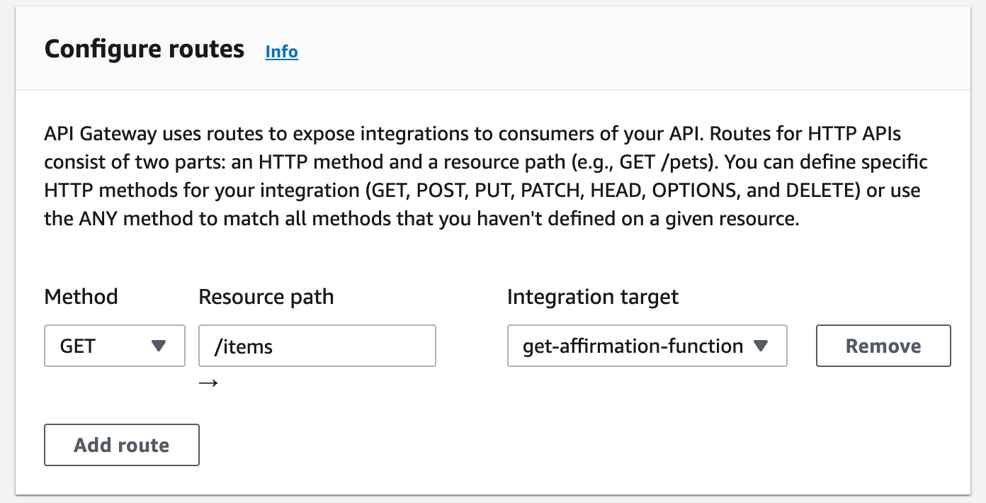 A view of your routes that you created in APIGateway
