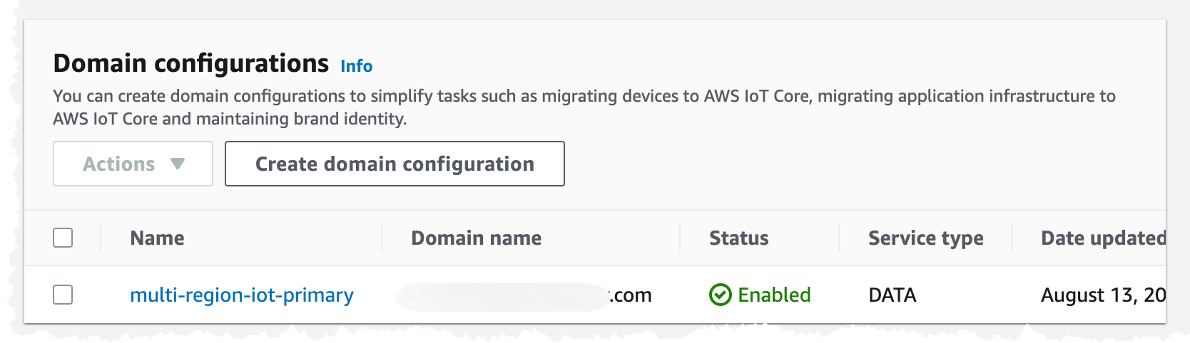 Image showing the IoT Core domain configuration.
