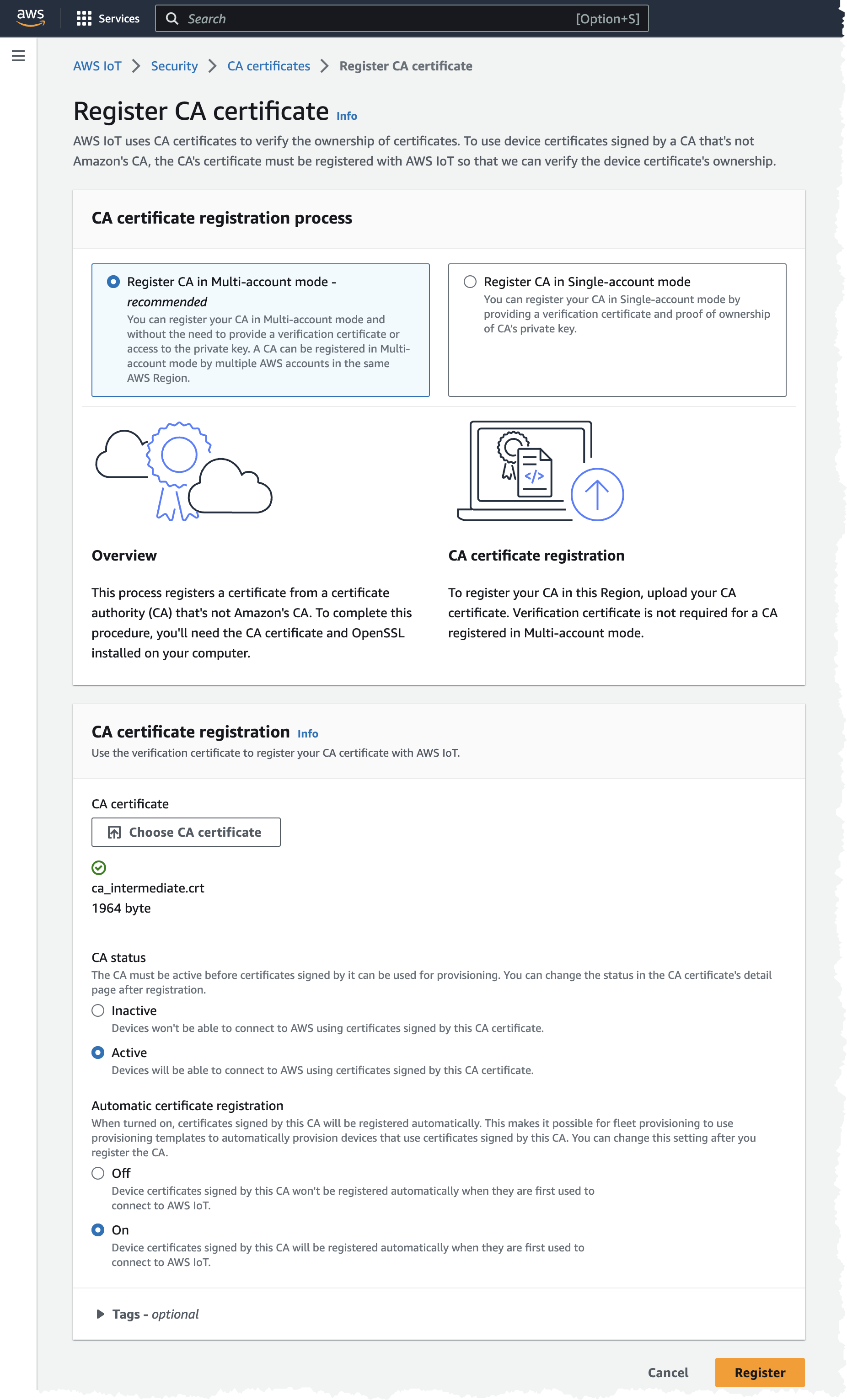 Image showing the IoT Core domain configuration.