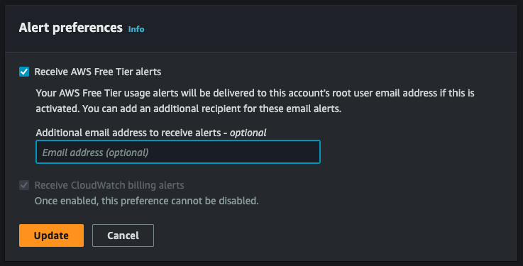 billing alert preferences update