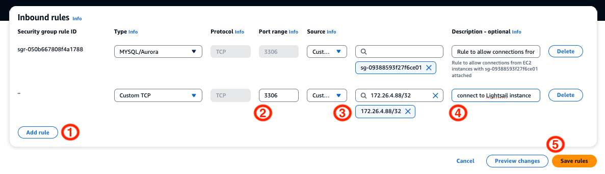Create an inbound rule for the Lightsai instance
