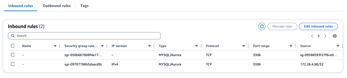 New Inbound rule is listed in the security group