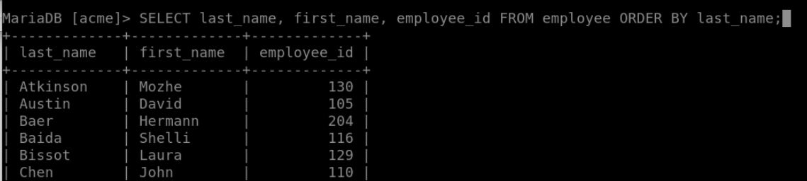 Query the acme database