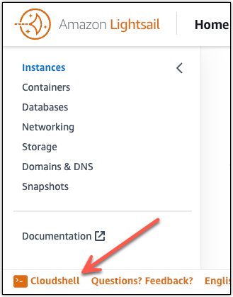 Open CloudShell at the bottom of the Lightsail console