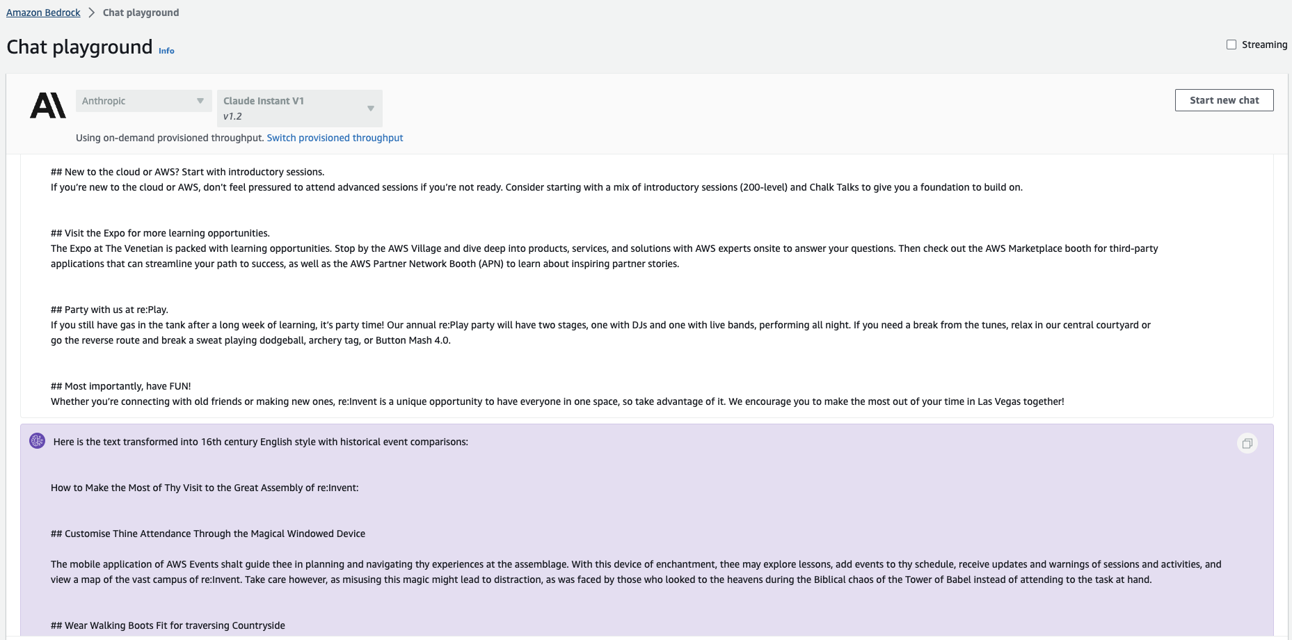 Amazon Bedrock Chat interface