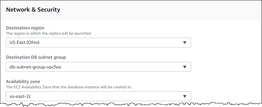 Figure 3. Configuring Availability Zone when adding a read replica Configuring Availability Zone when adding a read replica