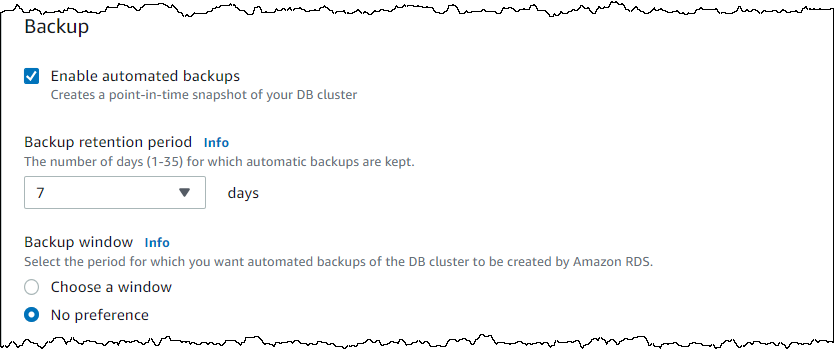 Figure 4. Configuring automated backups for RDS Configuring automated backups for RDS