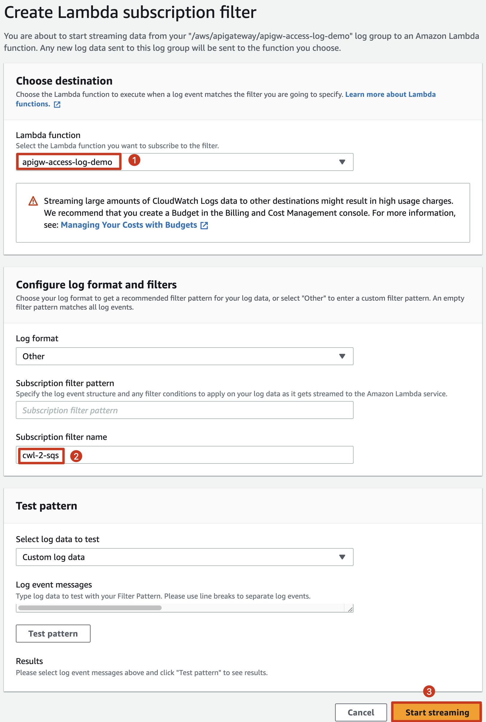 Create CloudWatch Logs Subscription Filter