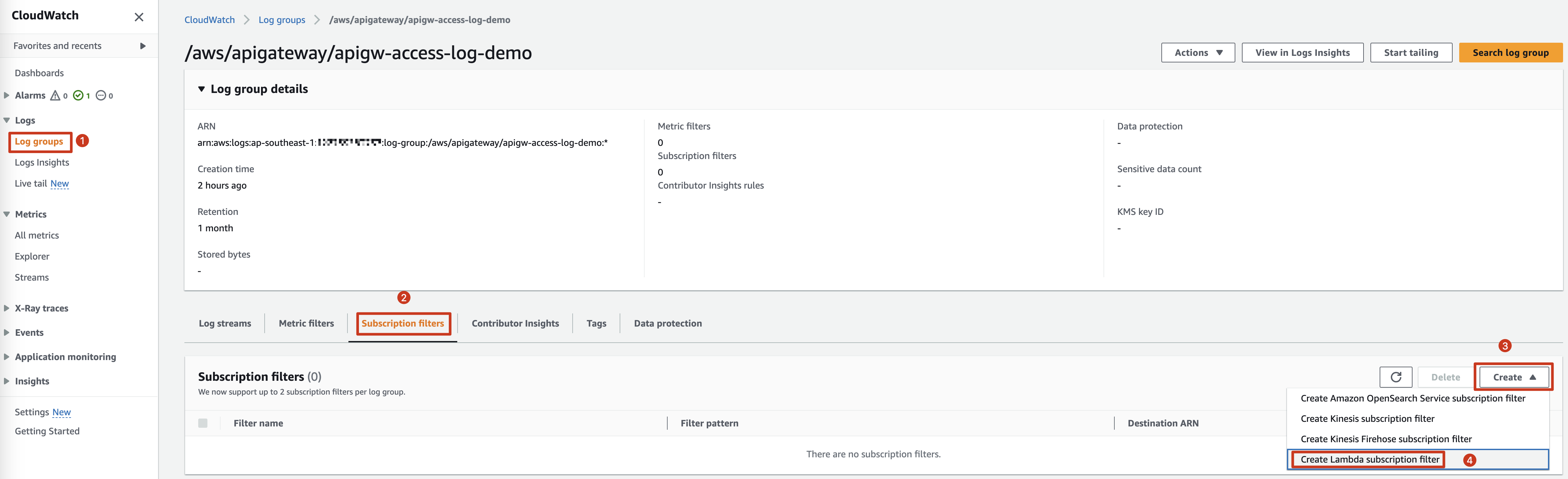 Navigate CloudWatch Logs Group