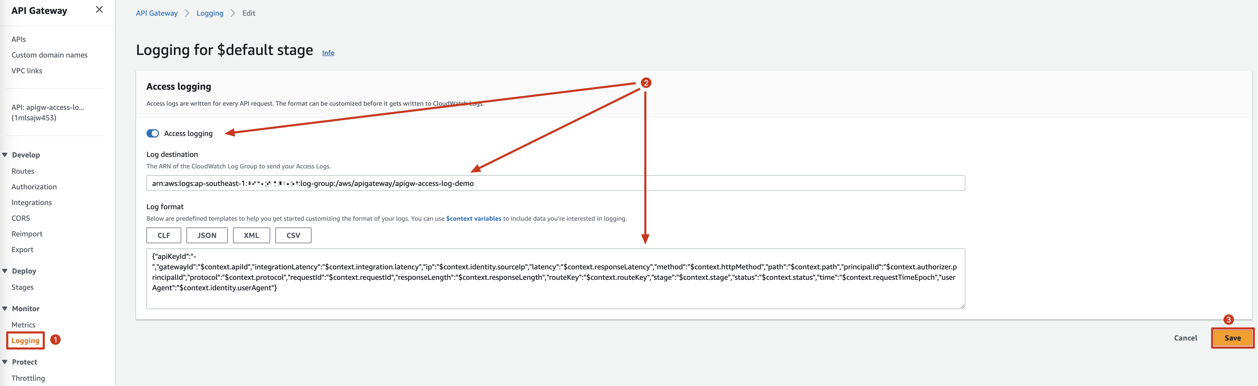 Enable Access Log For HTTP API