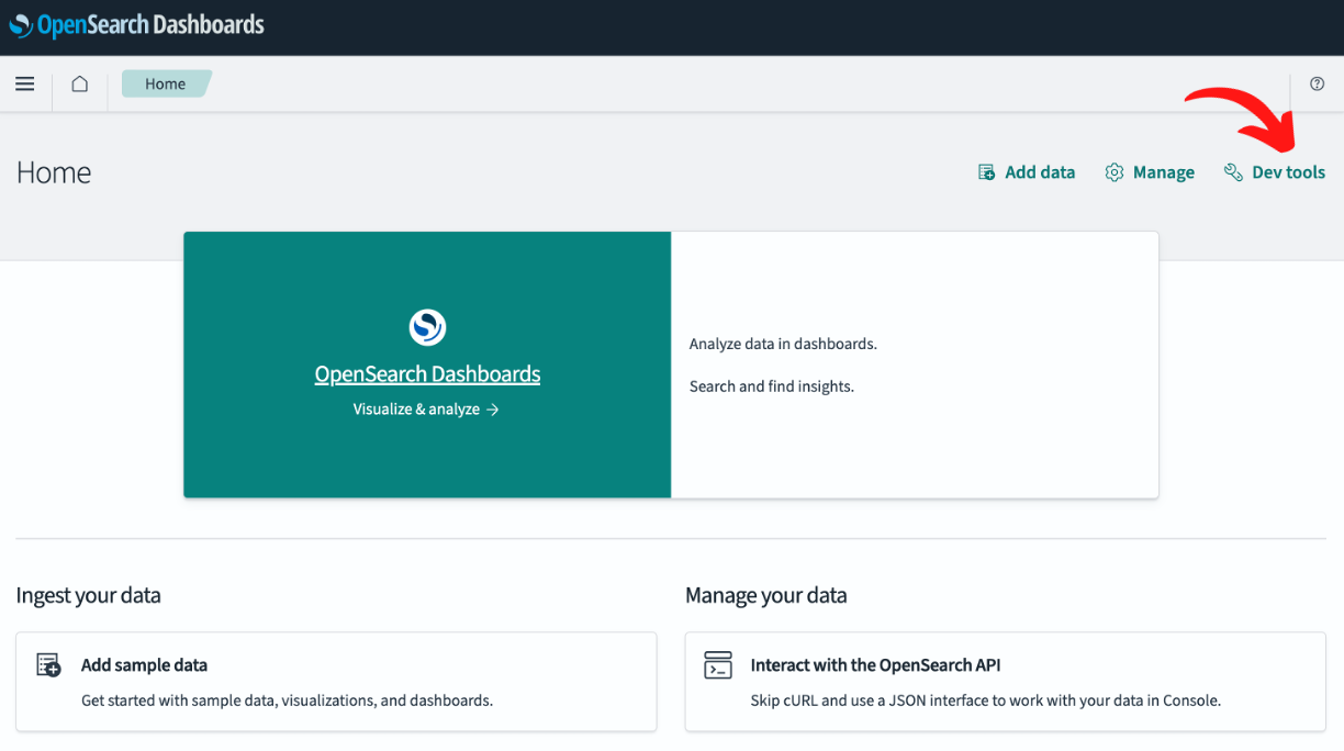 opensearch dashboards main page