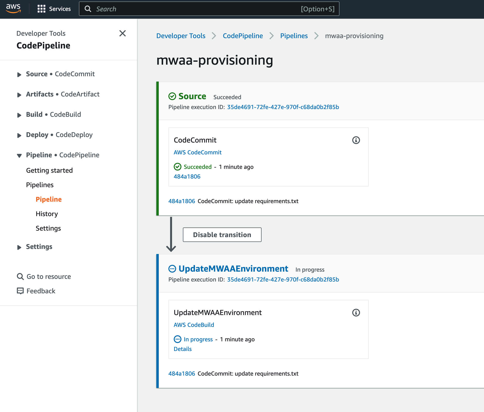 Screenshot of pipeline running