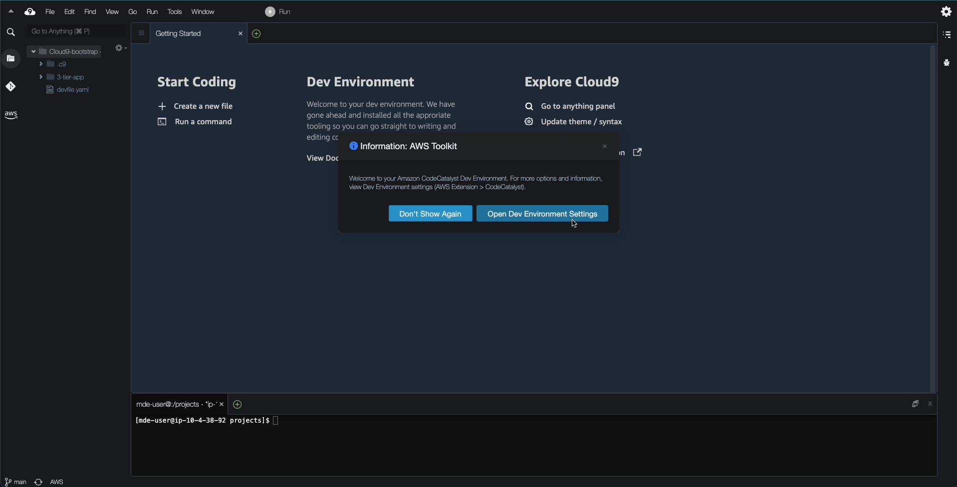 Cloud9 IDE Welcome Screen
