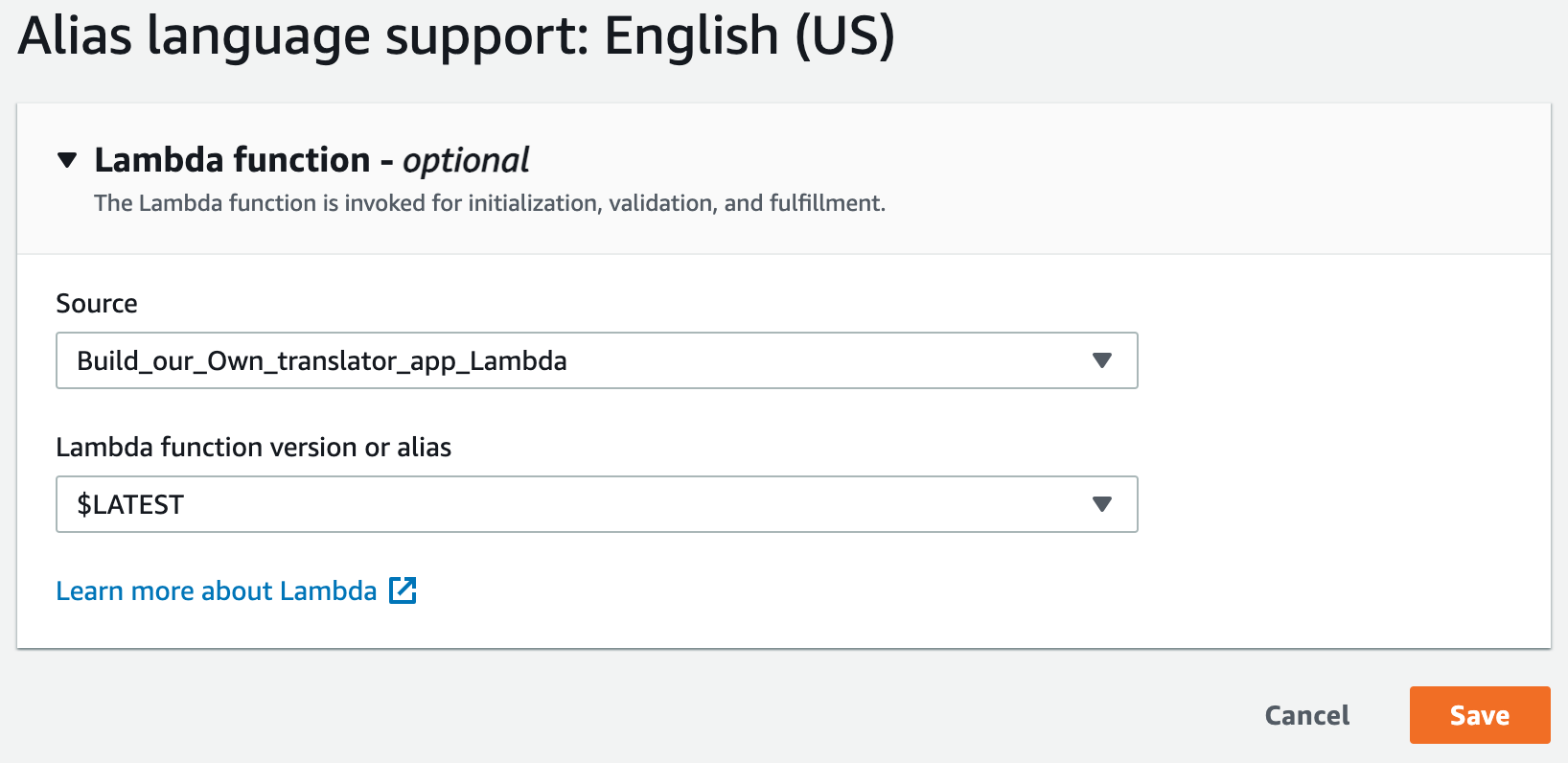 The Lambda function is invoked for initialization, validation, and fulfillment.