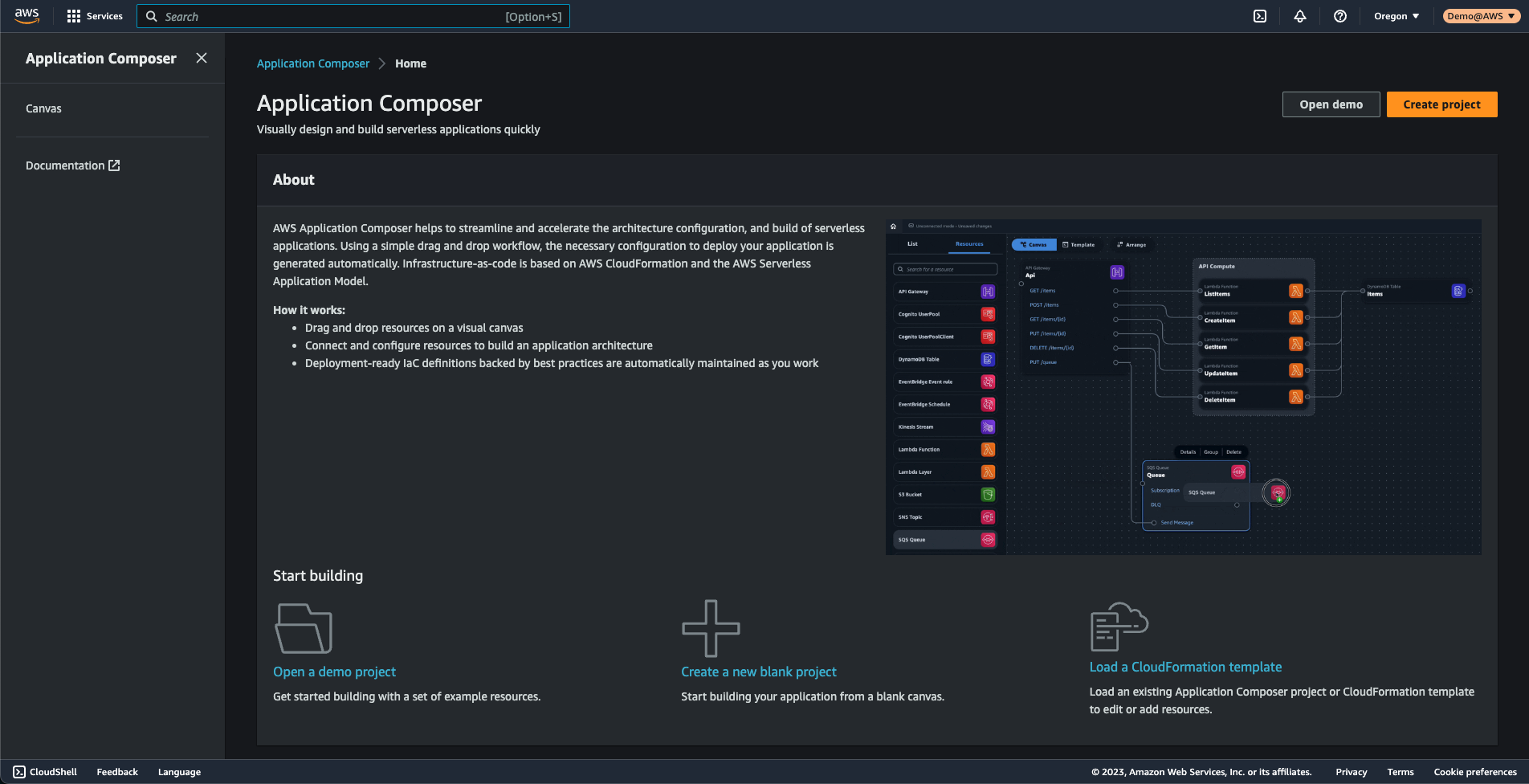 Console Application Composer dashboard