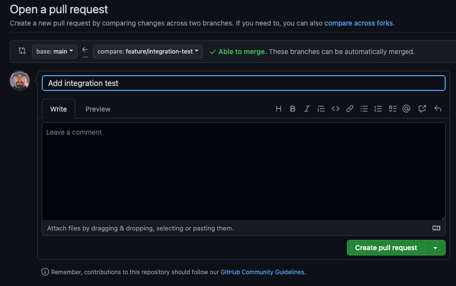 Screenshot of creating a new pull request on GitHub