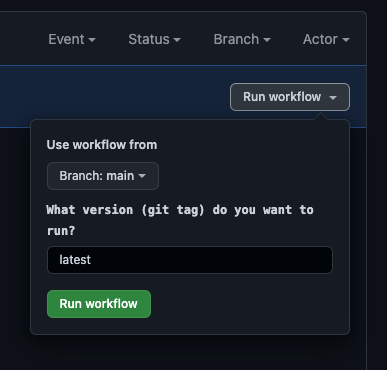 Screenshot of the GitHub dialog to start a workflow