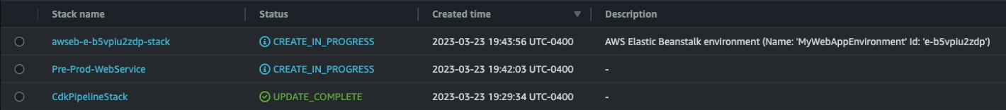 2 new CloudFormation stacks in the CloudFormation console