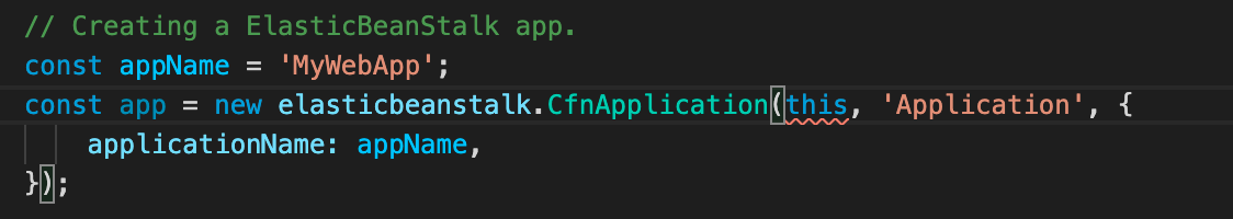 CDK Application Error on this variable