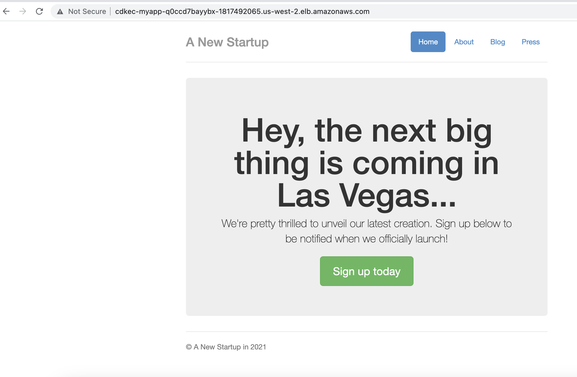 ECS Sample application application running in the browser
