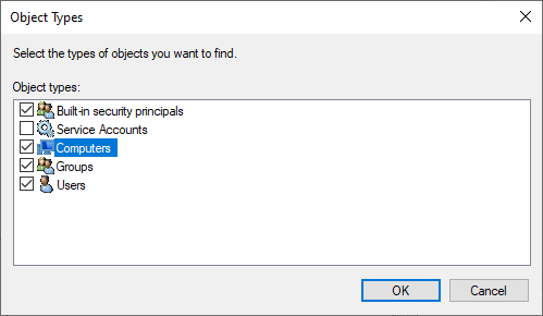 Image showing the object types you need to add when searching