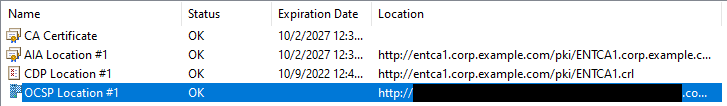 Image showing the OCSP Location #1 as verified in pkivew.msc