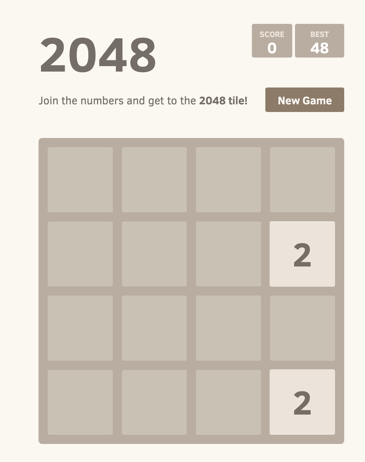 Screenshot of the 2048 game screen
