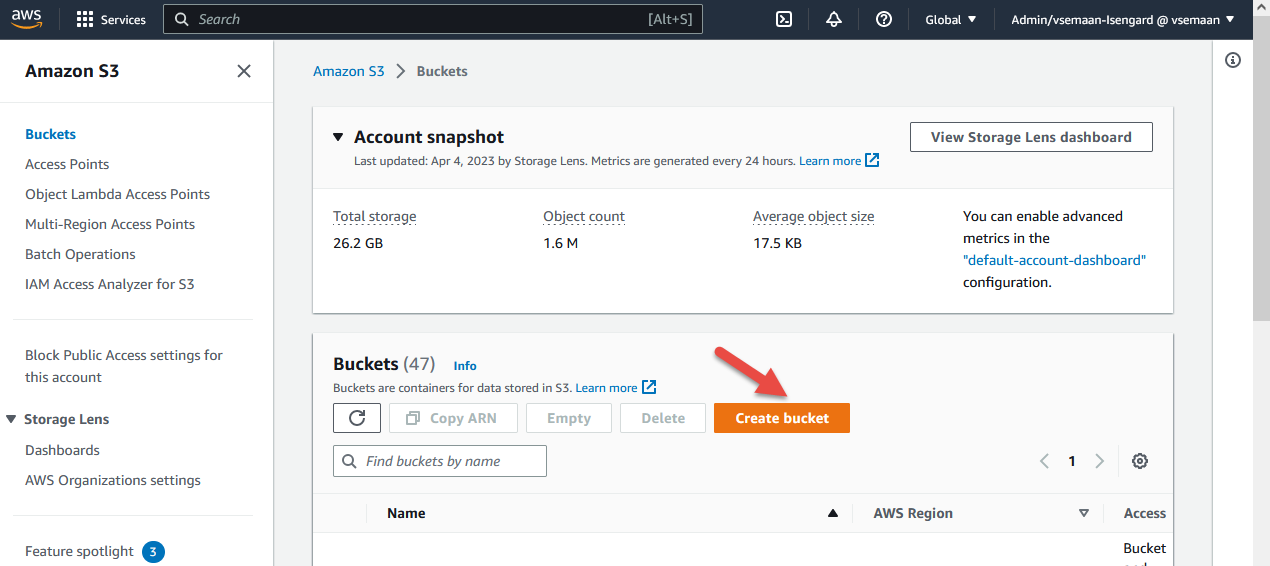 Amazon S3 - create bucket