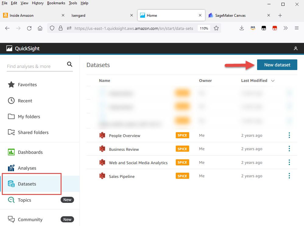 Amazon QuickSight - Datasets