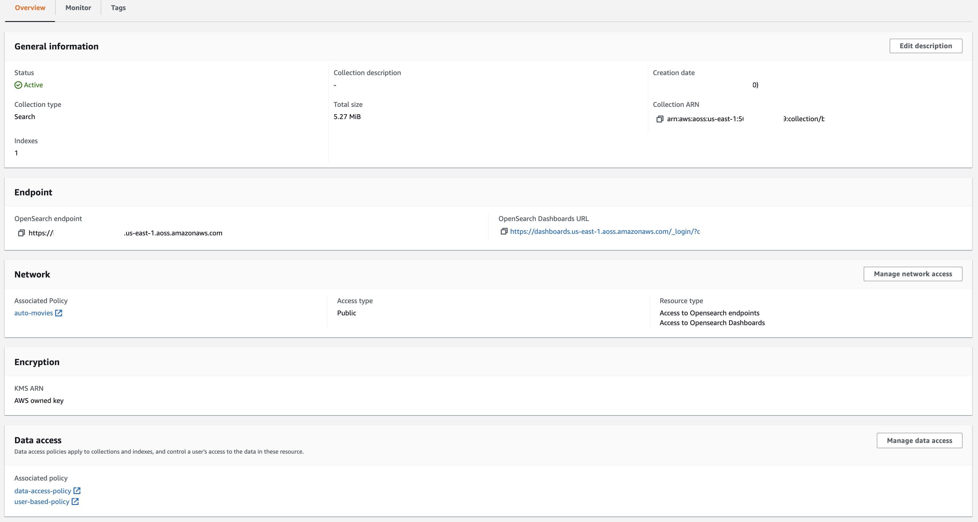 OpenSearch Serverless collection creation