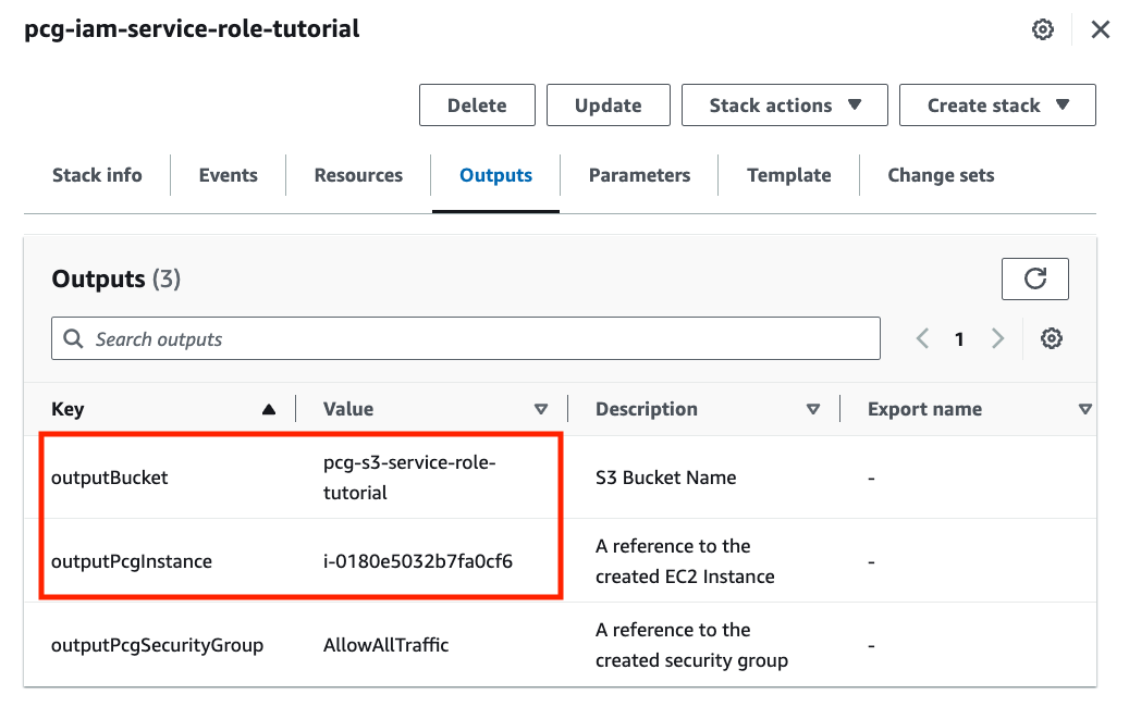 Review the stack outputs
