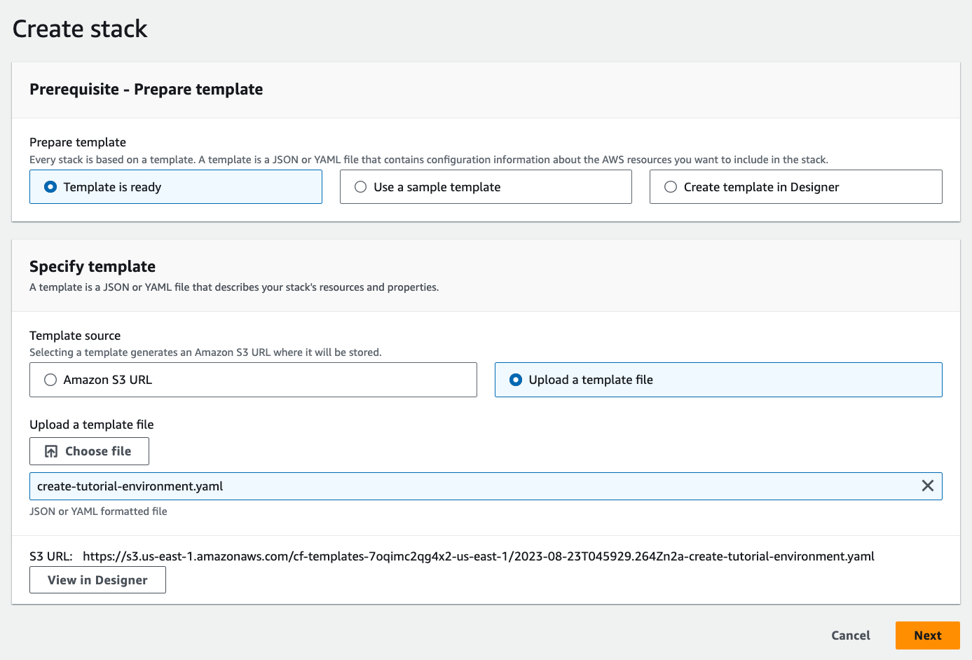 Upload a Cloudformation template
