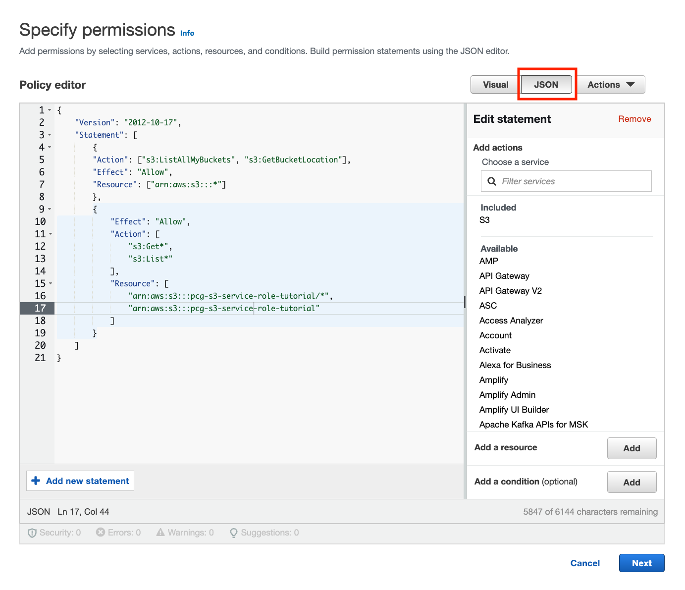 Create the policy in the editor