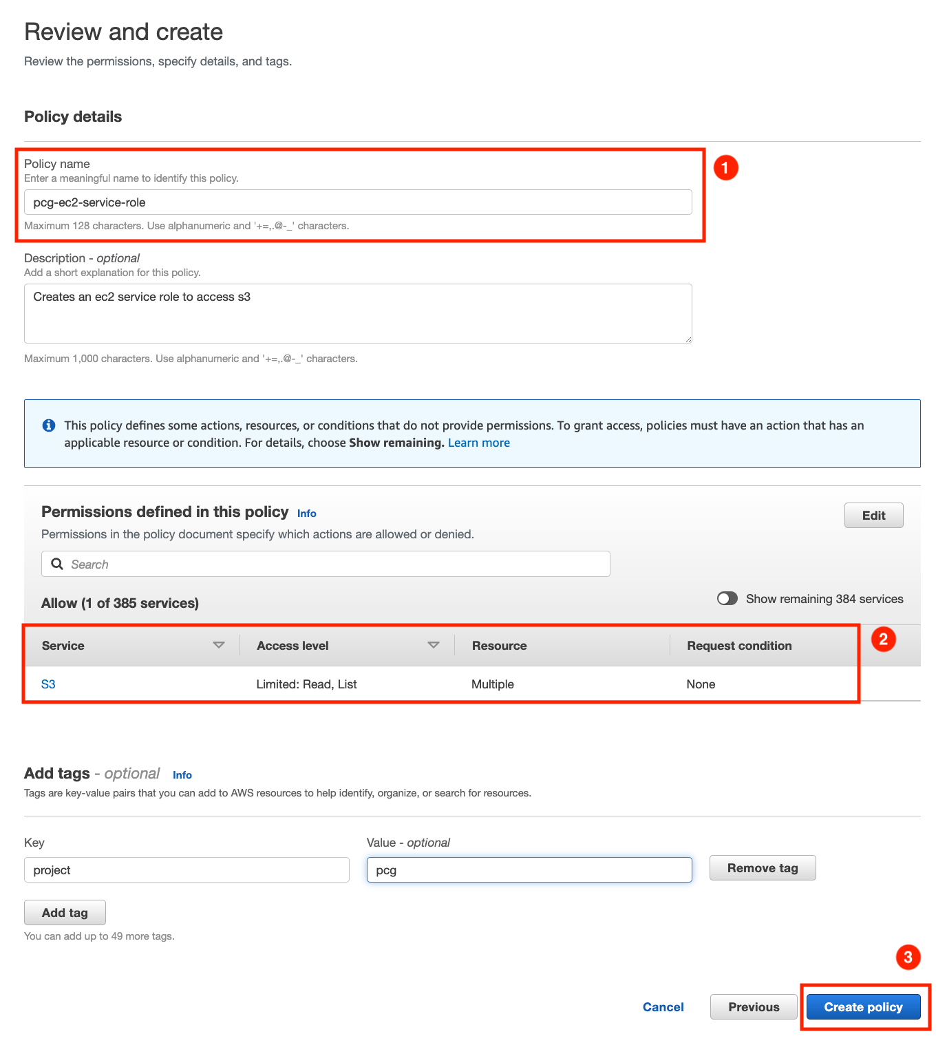 Review and create the policy