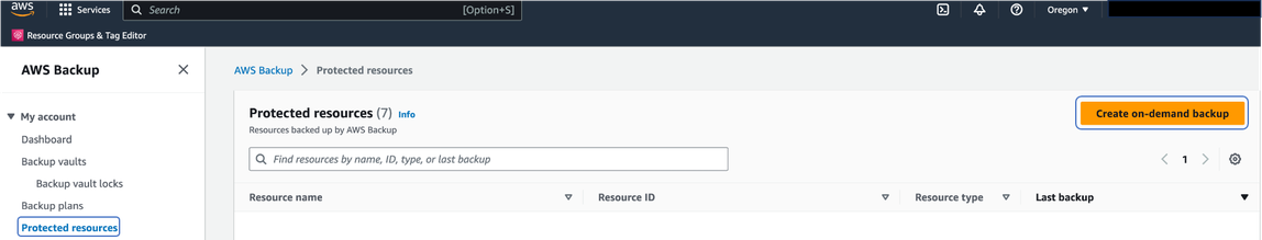 Click on the Create on-demand backup button