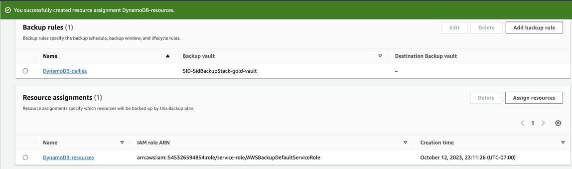 Selte DynamoDB as assigned resource