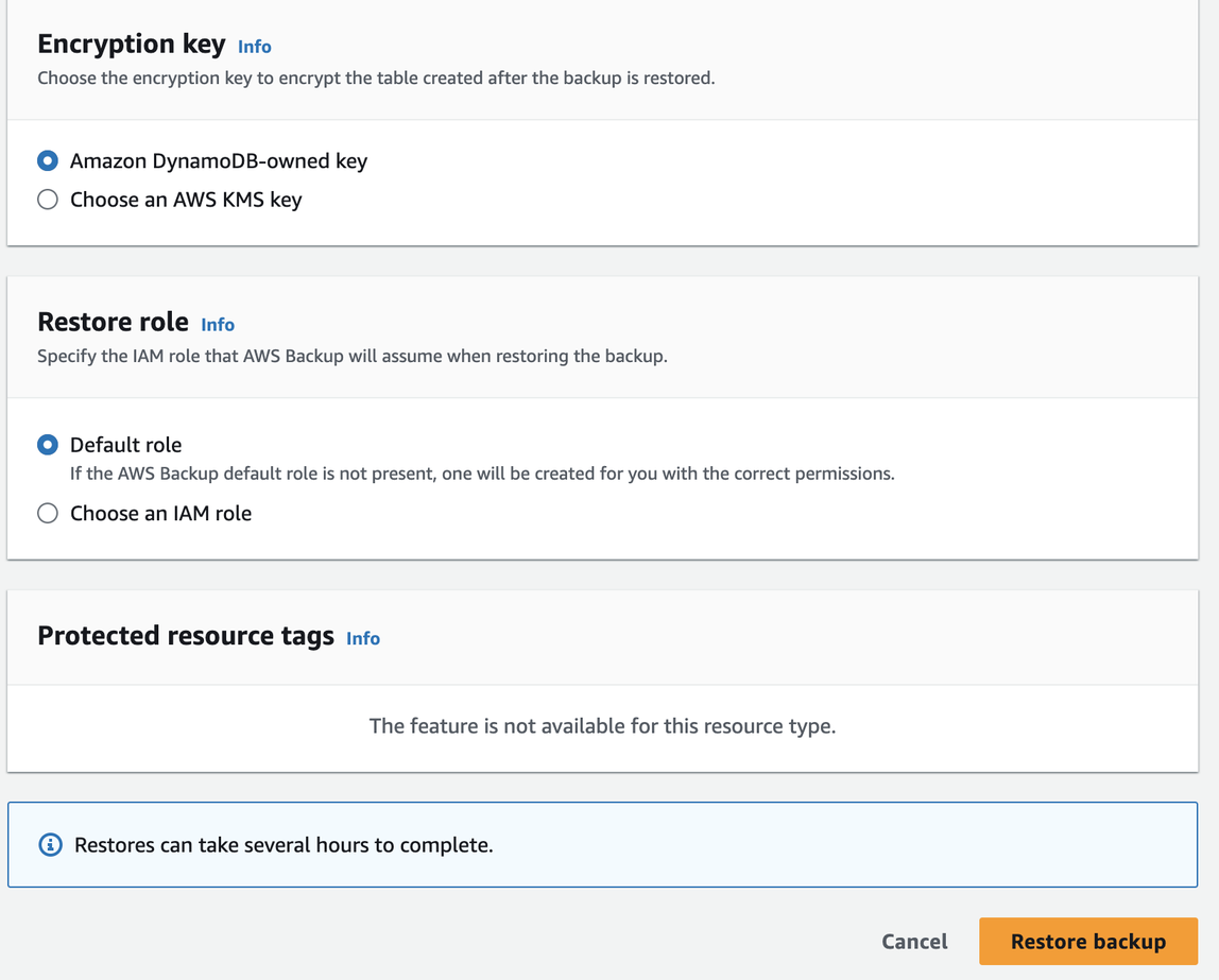 Configure restore options according to screenshot