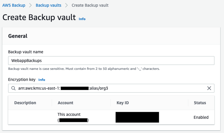 Create Backup Vault