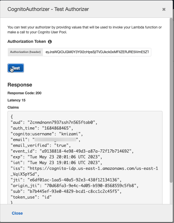 API Gateway Cognito Authorizer Test Option