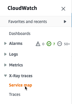 CloudWatch X-Ray Menu