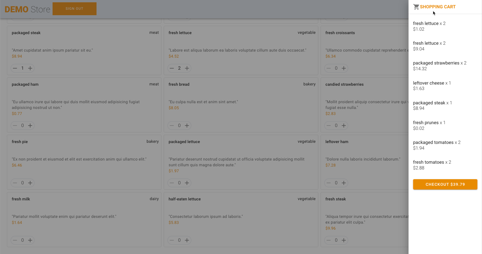aws-serverless-shopping-cart list cart view