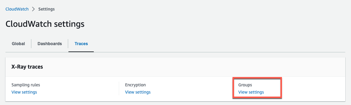 AWS X-Ray Groups CloudWatch setting