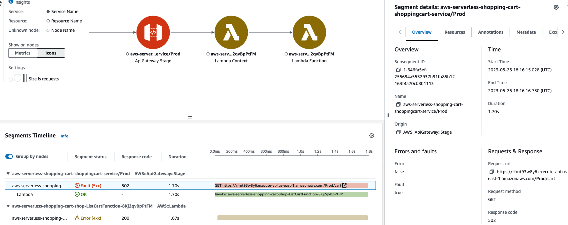 AWS X-Ray view filtered traces