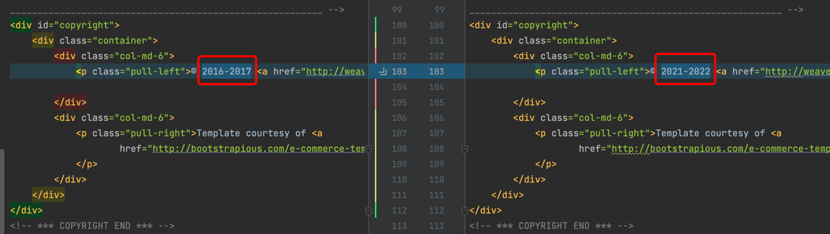 The footer of the front-end page